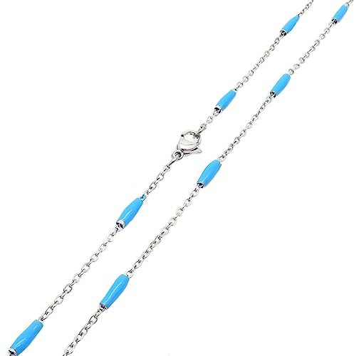 Mesnt Collier Edelstahl Damen, Edelstahl 2mm Rosenkranz Kette Halskette 50cm für Damen Silber Himmelblau