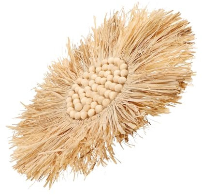IMIKEYA Wanddeko Raffia Gewebt Mit Holzperlen Wandbehang Bastverzierung Für Wohnzimmer Schlafzimmer Nordischer Stil