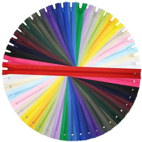 DOITEM [Pack 24] Cerniere [24 Colori ] Nylon [55 cm] Chiusure Lampo per Cucito e Artigianato per Stoffa Vestiti Borse per Cucire a Macchina Tessuto di Cotone con Chiusura in Metallo