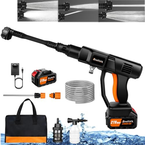 21V Akku-Hochdruckreiniger 35Bar Hochdruckpistole mit 6-in-1 Düse Mobile Akku-Hochdruckreiniger mit 3000mAh Akku Tragbarer Hochdruckreiniger Schaumpistole 5M Schlauch für Autowäsche/Garten/Haustier