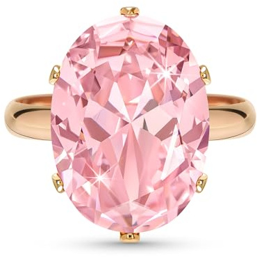 Linawe Cubic Zirconia Imitation Diamond Moissanite Rings for Women, 14K Gold/Rose Gold/Silver Adjustable Chunky Ring, Costume Rhinestone Jewellery for Wedding Engagement