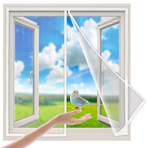 Fliegengitter Insektenschutz, 105x130 cm Fenster Rollo Insektenschutzrollo Ohne Bohren Kinderleichte Klebemontage Innovativ, Weiß