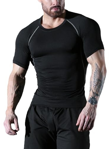 SHEKINI Rashguard herr UV-skydd skjorta män snabbtorkande lätt ventilerande solskydd för utomhus surfing simning löpning solskydd T-shirt, svart, 3XL