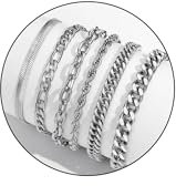 Herren Armband Edelstahl Armbänder Panzerkette - 6 Stücke Herrenarmbänder für Männer Jungs Kubanische Armband Geschenke für Sohn,Silber Schwarz Gold,19cm/21cm/23cm Länge (Silber, 21.0 Zentimeter)