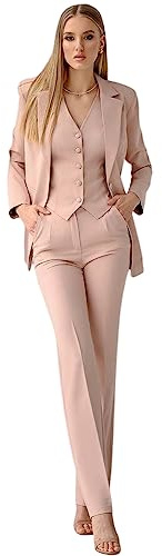 Mrjitor Donna 3 Pezzi Suit Business Casual Abiti Ufficio Signora Single Breasted Button Giacca con Scollo a V Gilet con Pantaloni Solidi