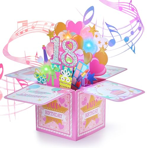 joyoldelf 18 år gammal kvinna födelsedagskort - 3D Pop Up Musical gratulationskort, Grattis på födelsedagen present, perfekt för mamma, vän, mamma, syster, flickvän, följeslagare, familjefest