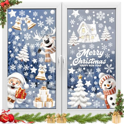 Etopgo Fensterbilder Weihnachten Selbstklebend, 9 Blatt 146 Stk Weihnachts Fensterbilder, Wiederverwendbar Statisch Haftende PVC Aufkleber, für Winter Fenster Weihnachten deko