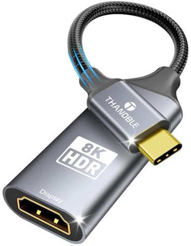 THANDBLE USB C to HDMI 2.1 Adapter, Support 8K@60Hz and 4K 120Hz, Dynamic HDR, Thunderbolt 3/4/5, USB 4 Port, Type C to HDMI Adapter for MacBook Pro/Air, XPS, ThinkPad, iPhone 15/16 Series