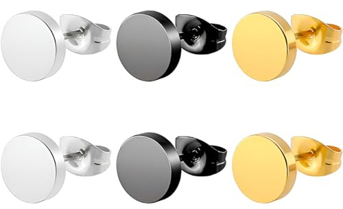 1 juego de aretes hipoalergénicos de acero inoxidable con parte trasera plana de disco de oreja falsos de calibre plano para hombre, pequeños aretes de botón plano, aretes de imitación para hombre