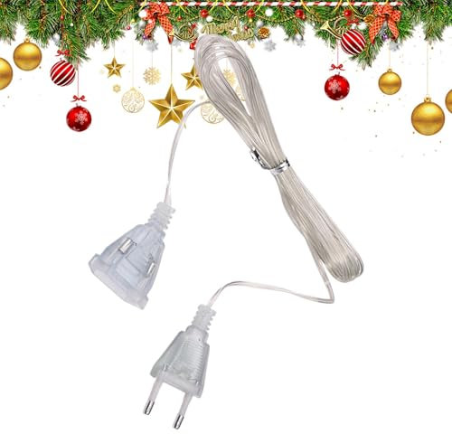 Prolunga per albero di Natale, Prolunga trasparente | Cavo di alimentazione invisibile a 2 poli da 10 piedi | Prolunga per cavo elettrico leggero da 220 V, prolunga a filo sottile per decorazioni