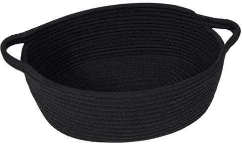 TIMEYARD Aufbewahrungskorb Geflochten, Baumwolle Organizer für Windeln, Handtücher, Snacks, Hundespielzeug, Osterkorb, 30 x 20 x 12 cm, Schwarz