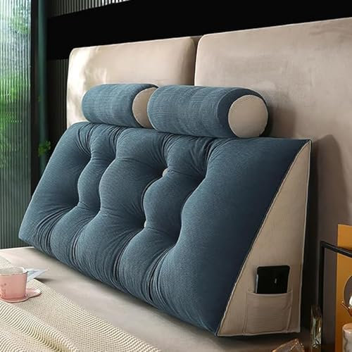 Rückenkissen Für Bett, Rückenkissen Mit Kopfstütze, Großes Keilkissen, Rückenlehne Mit Praktischem Seitenfach, Wandkissen Mit Abnehmbarem Waschbarem Bezug, Samtstoff, Lesekissen Zum Anlehnen Im Bett(B