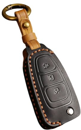 Happyit Leder-Autoschlüsselhülle Fob Shell Schlüsselanhänger für Ford Fiesta Ranger C-Max S-Max Focus 3 4 Galaxy Mondeo Transit Tourneo Custom MK4
