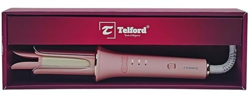 Hair Curler Automatic Rotating - Long Barrel Curling Wand for Long Hair, Argan Oil Infused Ceramic Curling Iron for Women, Anti-Scald, Tangle-Free, 600M Ionic, Dual Voltage, Pink, 25 mm