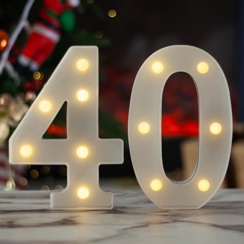 SKYPHAROS LED 40 Marquee Light Up Numbers, 40th Birthday Decorations for Women Men, Warm White Small 40 Marquee Letter Lights for 40th Birthday Party Table, Wedding, Anniversary, Home Decor