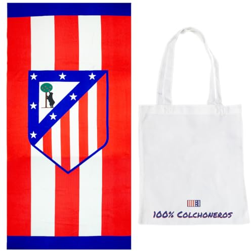 Toalla Atlético de Madrid 70x140 cm + Bolsa de Playa de Tela | Diseño Oficial | Microfibra Suave y de Secado Rápido | Ideal para Playa, Piscina, Gimnasio o Regalo para Aficionados Colchoneros