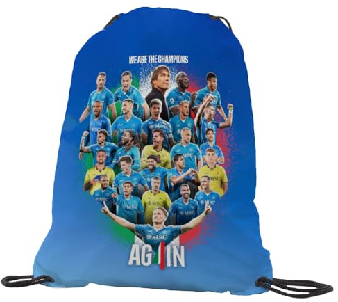 Generico Sacca GYMBACK Napoli Campioni d’Italia 2025 – Zaino Sportivo Personalizzato con Nome e Numero, per Scuola, Piscina, Scarpe – Uomo Donna Bambino, 4° Scudetto (Per Tifoso Napoli 06)