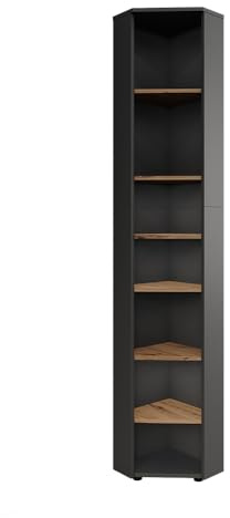 Vicco Meuble Haut d'angle Irma, Anthracite/Chêne de Force doré, 33x192cm 7 Compartiments, pour Le Rangement des Accessoires de Salle de Bain et des Serviettes