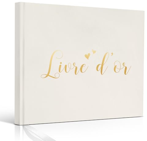 Elegante libro degli ospiti beige per matrimonio, compleanno o battesimo - Copertina rigida con lettere dorate - Taccuino raffinato con 100 pagine bianche per auguri e ricordi
