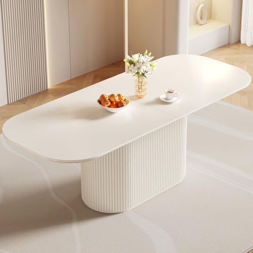 Miuuod 220cm Weiß ovaler Esstisch für 4/6/8 Personen, moderner Esszimmertisch, hochtemperatur- und verschleißfester, zierlicher Tisch für Esszimmer, Küche – einfache Montage