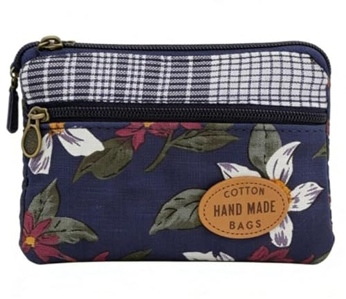 LOLANIUT Mini Geldbeutel, Kleine Geldbörse für Damen, Baumwoll Coin Purse Münzbörsen für Damen und Frauen, Blumenmuster Mini Portemonnaie Klein mit Reißverschluss, Ideal für Alltag und Geschenk