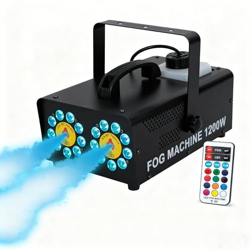 Machine à fumée portable à double buse 1200 W avec 18 perles LED pour scènes, bars de loisirs, discothèques, mariages, fêtes, Halloween, carnaval