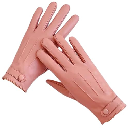 YISENJEE Leder Handschuhe Frauen Damen-Herbst/Winter-Touchscreen-Handschuh Aus Farbigem, Dickem Und Warmem Pu-Leder, Ideal Zum Radfahren Und Autofahren – Pink – Drei Streifen