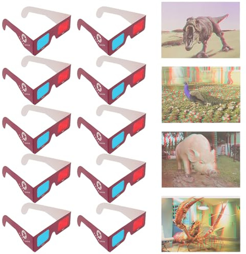 ELAYARD Lot de 10 Lunettes 3D en Carton Rouge-Cyan Taille Légères et Jetables Lunettes Stéréoscopiques pour Cinéma Télévision et DVD à Domicile Usage Familial et Scolaire
