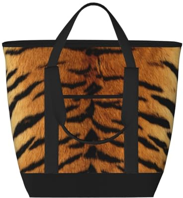 asbwuo Sac cabas isotherme à motif tigre – Grand format, imperméable et adapté au contact alimentaire, idéal pour faire les courses, déjeuner, pique-niquer et emporter des plats.
