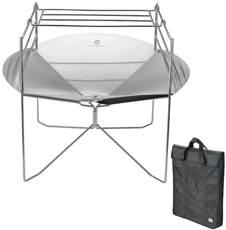 CAMPINGMOON - Braciere portatile ultraleggero in acciaio inox, rotondo, supporto pieghevole a legna per falò, altezza regolabile per campeggio, cucina all'aperto, borsa per il trasporto inclusa