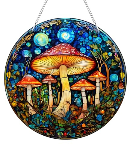 Mushroom Sun Catcher, Acrylic Stained Glass Window Hanging, Mushroom Suncatchers for Windows Hanging, Ornament Sun Catchers Indoor Window for Mushroom Lovers