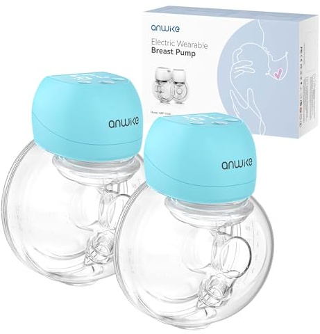 ANWIKE Hands-Free Electric Breast Pump,Wearable Breast Pump with Comfortable Double,3 Modes & 9 Levels handsfree Breast Pump Portable with 21mm/24mm Flanges (Blue 2Pcs)