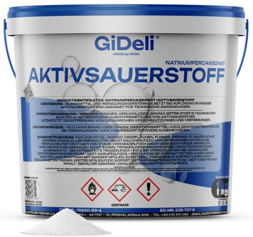 GiDeli Aktivt syre, rengöringsmedel och fläckborttagare, 1 kg i hink, klorfri oxirengörare mot envisa fläckar och missfärgningar, tvättförstärkare för strålande vit och färgglad tvätt