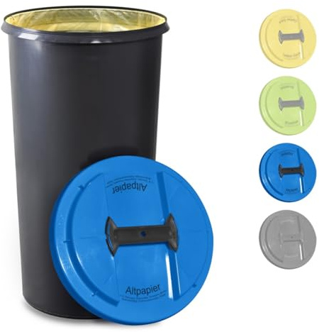 KUEFA BSC LA 60L Mülleimer, Müllsackständer, Gelber Sack Ständer, inkl. Klemm-Ring und Laserbeschriftung, stabil, strapazierfähig, geruchsdicht, auslaufsicher (Blau, Altpapier)