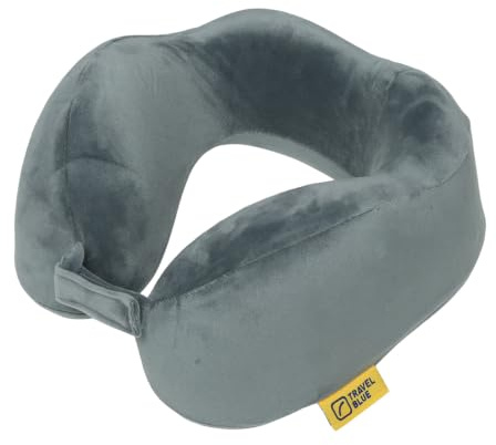 Travel Blue Reisekissen Memory Foam - Ergonomisches, Leichtes Nackenkissen für Flugzeug, Auto, Büro - Verstellbar, Kompakt, Perfekte Kopf-, Nacken- & Wirbelsäulenstütze - Schlafkissen, Grey