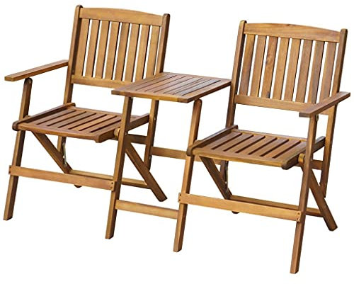 vidaXL Klappbare Gartenbank Außenbank Parkbank mit Teetisch Solides Akazienholz