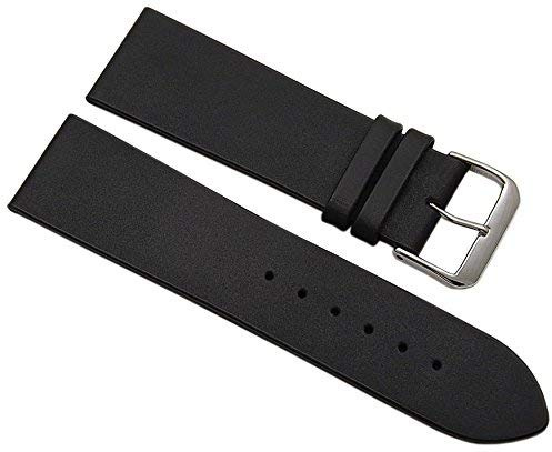 24mm Kalbsleder Uhrenarmband Made in Germany in Schwarz mit silberfarbender Dornschließe inkl. Myledershop Montageanleitung