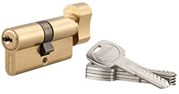 THIRARD - Cilindro Serratura a Pomello Trafic 6 - Ottone - Per Porta d'Ingresso - 6 Pistoncini - Anti-Strappo, Anti-Trapano, Anti-Manipolazione - 30B x 30 mm - Giallo/Dorato