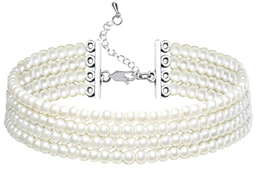Coucoland 1920-talet halsband choker imitation pärlhalsband bröllopssmycken elegant retro gatsby kostym tillbehör, Stil 4, cod. Ar-Necklace023