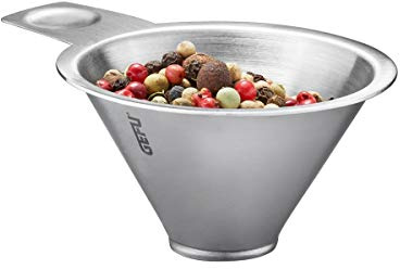 GEFU 34649 Gewürztrichter CONDIO - ideal zum Nachfüllen von Salz- und Pfeffermühlen, Gewürzgläsern und Gewürzdosen - Edelstahl - Silber - mit praktischem Griff | Küchentrichter zum Nachfüllen von Gewürzgläsern & Gewürzdosen, ergonomischer Griff mit Daumenauflage, spülmaschinenfest