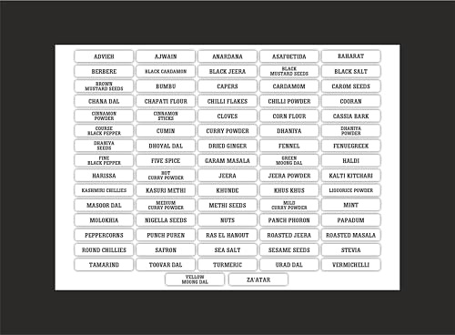 Asian and Indian Spice Storage Jar Kitchen Labels, White with Red Text, 51x10mm, 77 Stickers
