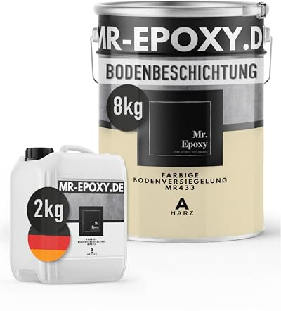 Mr. Epoxy Epoxidharz Bodenbeschichtung (10 kg, RAL 1015 Hellelfenbein) - 2K Betonfarbe für Garagen, Keller & Werkstatt Boden - Flüssigkunststoff Epoxid Grundierung und Bodenversiegelung
