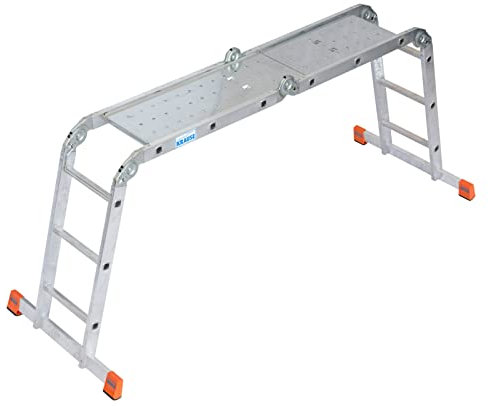 Krause Alu-Sprossengelenkleiter MultiMaticÃ‚ 4x3 Sprossen mit Plattform - Leichte Klappleiter mit Traverse und Plattform - Serie MONTOÃ‚