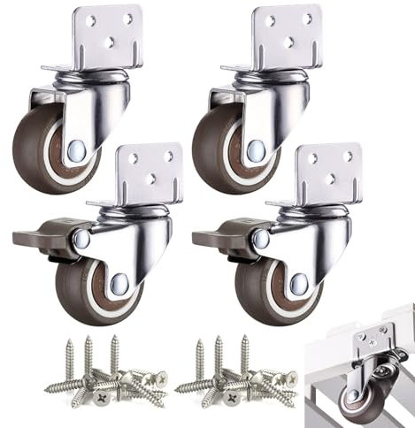 Resszo 4 Ruote per Mobili 25MM, Ruote per Carrello TPE con Freno 120KG, Rotelle per Mobili +20 Vite, Piastra Montaggio L per Fiori/Culle