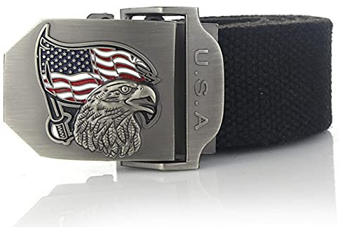 HDDSHJ Jeans Canvas Gürtel - 3D Eagle Herren Taktischer Militär Casual Gürtel, Bunte Nationalflagge Streifen Heavy Duty Quick Release Damen Herrengurt, Unisex 3,8 cm Breit Extra Lang, Schwarz, 180 cm