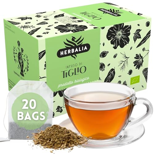 HERBALIA - Tisane au Tilleul en Sachets, Boîte d’Infusion au Tilleul de 20 Sachets Sans Agrafes Métalliques