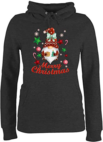 Pullover Damen Hoodie Frauen - Weihnachten Geschenke Bekleidung - Weihnachtlicher Wichtel I Weihnachtsmotiv I Merry Christmas Wichtelmotiv - L - Anthrazit meliert - weihnachtspullis weihnacht