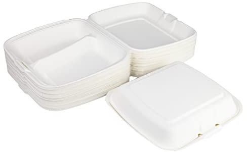 Love Nature Boîte Menu Écologique 2 Divisée 50 Pièces - Vaisselle Jetable Canne à Sucre - Boîte Menu Jetable - Emballage à Emporter - Emballage Alimentaire à Emporter