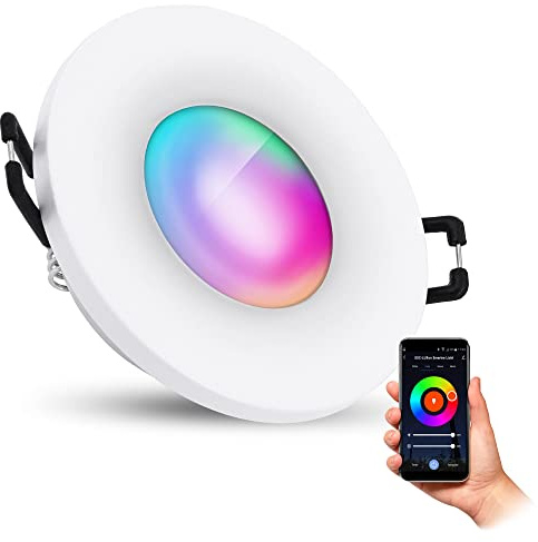 SSC-LUXon BEDA Bad Einbaustrahler weiß IP65 Smart GU10 RGB WLAN dimmbar | Smarter Bad-Deckenspot weiß IP65 mit RGB GU10 - 16 Mio Farben per App & Sprache, nur 30mm tief, WLAN ohne Hub, für Bad