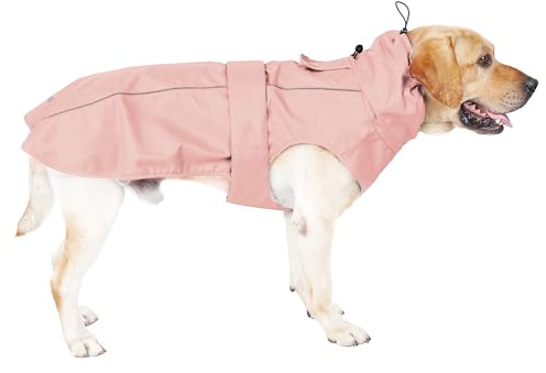 Wasserdichter Hunde-Regenmantel mit reflektierenden Streifen, verstellbarer, atmungsaktiver Regenmantel mit Loch für die Leine für Hunde (Rosa, Größe M)
